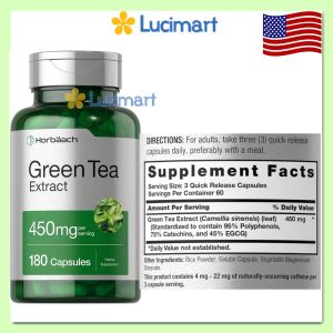 Viên uống từ trà xanh Green Tea Extract 450mg Horbaach hũ 180 viên [Hàng Mỹ]