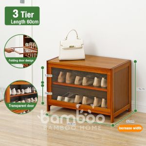 Bamboo Shoe Cabinet Transparent Door Panel Acrylic Glass Multi-layered Large Capacity And Strong Load-bearing Capacity
