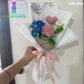 Hoa len handmade, hoa móc len, bó hoa làm quà tặng được bó sẵn, nhiều màu sắc. 