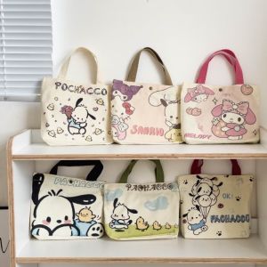 Sanrio Hello Kitty Kuromi Cinnamon Handbag Canvas Single Shoulder Bag Large Capacity Storage Bag Fashion Tote Shopping Bag