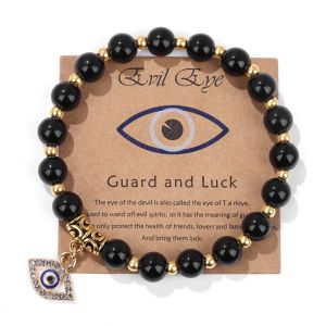 Blessed Evil Eye Bracelet 8mm Natural Stone Beads Lucky Amulet Blue Eye Elastic Wristband Gift