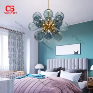 Đèn Chùm Thủy Tinh Xanh Đại Dương Hiện Đại Phong Cách Ý