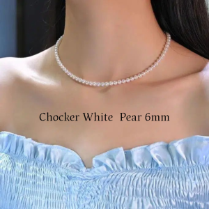 KALUNG MANIK-MANIK/NECK PEARL DENGAN PAREL 6MM ALL SIZE WARNA WHITE PEAR PALING MURAH