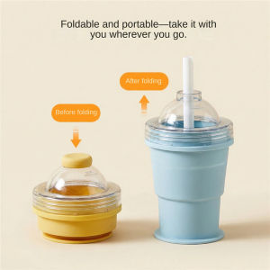 VIVOLILV 【PH STOCK】Summer Outdoor Ice Hockey Cup Foldable Silicone Ice Cup Mold Food Grade Material with Built-in Straw Portable Cup