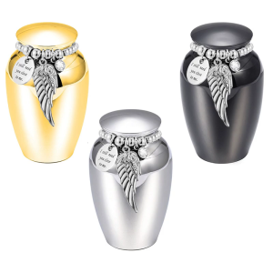 Aluminum Alloy Pet Urn With Wing Bead Design Secure LeakProof Seal Ashes Holder For Pet Memorial Keepsakes Charm Decors