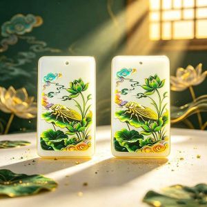 Fortune and Good Luck Keychain Gift 已开光 招财钥匙扣礼物 臻品手作.新款玉石金蝉国风水墨好运莲莲金蝉汽车钥匙扣挂件
