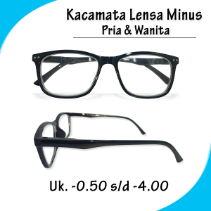 Kacamata Khusus Untuk Mata Minus (rabun jauh) Ukuran Tersedia -0.50 sampai -4.00 Frame Kotak Lensa Bening - COCOK UNTUK PRIA WANITA - BISA COD