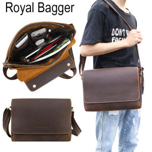 Royal Bagger New Fashion Shoulder Sling Bags For Men Casual Crazy Horse Leather Outdoor Cool  Large Capacity Crossbody Messenger Bag