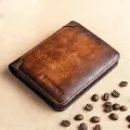 BANYANU Vintage Style Genuine Cow Leather Credit Card Holder Three Folding RFID Protective Wallet For Men. 