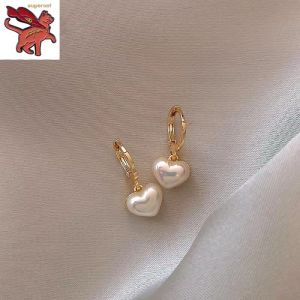 Pure Saudi Gold 24k Nasasangla Peach heart pearl earrings womens niche design fashion personality jewelry birthday gift