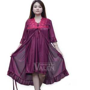 kimono trikot daster wanita  2 in1 warna biru seksi kimono bahan halus dan ada corak embos bunga