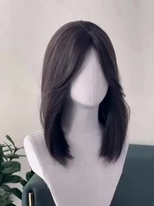 Full Head Wig Korean Style Ladies Medium Long Straight Hair Natural Figure-eight Bangs Easy To Wear
