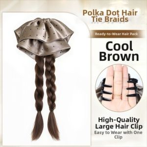 OOC Long Double Braids Ponytail Extensions Claw Clip 18 Inch Twist Braid Hairpiece Elegant Handmade Scrunchie Bow Braids Pony Tails for Women
