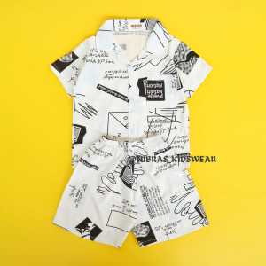Setelan Anak Rayon Premium Lengan Pendek | Baju Piyama Balita Laki-Laki Perempuan Usia 1-5 Tahun