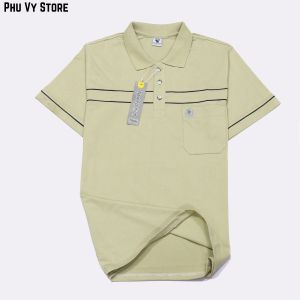 Áo thun nam trung niên có cổ vải co giãn có viền sọc nhỏ thanh lịch đậm chất quý ông