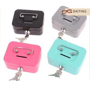 DAITING Money Safe Box Mini Cash Box Metal Key Money Bank Small Security Lock Box Portable Sturdy Lockable Boxes