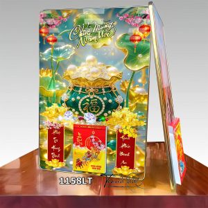 Khung tranh Lịch Tết bính ngọ 2026 Lịch Tết Thần Tài Di Lặc Lịch Tết tráng gương treo tường