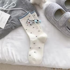 ถุงเท้าการพิมพ์การ์ตูนสัตว์4คู่ใหม่น่ารักสำหรับสุนัขและแมวถุงเท้ากลางถุงเท้าทรงท่อสไตล์เกาหลีระบายอากาศได้สำหรับฤดูร้อน