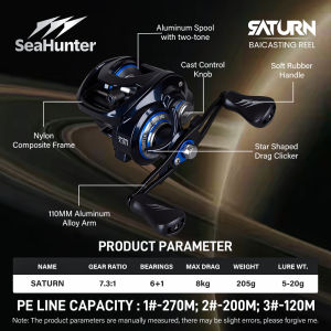 SeaHunter Saturn Baitcasting Reel PancingGear Ratio 7.3:16+1BBDrag Max 8kgDrag Clicker Sistem Rem Magnetik Level 10