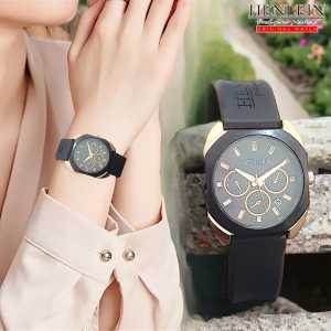 HENLEIN Jam Tangan Wanita Original Bergaransi Korea Style Kasual Tali Silikon HW-6002 Black