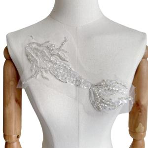 Embroidery Sequins Lace Applique Sewing Fabric Collar Patches Embroidered Applique for Wedding Gown Dress Bridal Craft