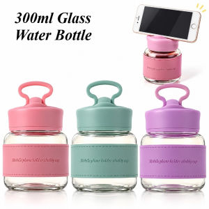 300ml Glass Water Bottle Cute Insulatied Sleeve Milk Coffee Mug with Phone Holder Portable Glass Cup