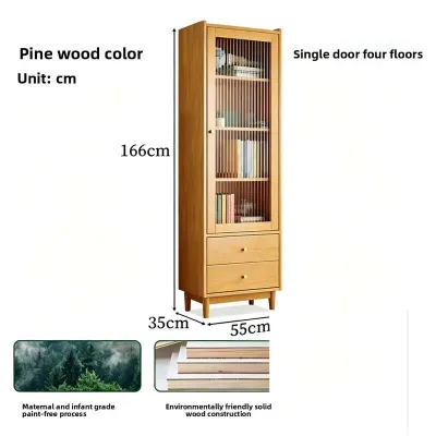 Nordic Solid Wood Bookshelf With Glass Door Simple And Modern Storage Cabinet Living Room Display Cabinet Sofa Side Cabinet
