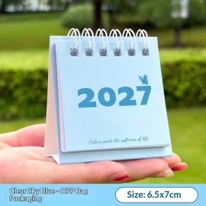 OUREAL Twin-Wire Binding Mini Desktop Calendar Freestanding Base Paper Table Calendar Gifts Thick Hard Cardboard Cover Monthly Desk Calendar Home Office