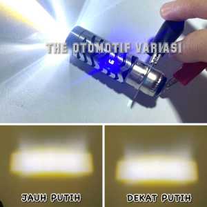 LAMPU LED DEPAN MOTOR H6 LS2 LASER HI LOW MODEL LUMINOS AC DC WHITE YELLOW + LAMPU SENJA BIRU - TOV