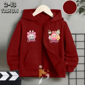 Jaket Labubu Anak Perempuan Usia 2-13 Tahun Resleting Depan