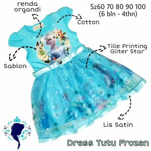 DRESS ANAK TUTU ELSA FOZEN TILE PRINTING GLITER STAR