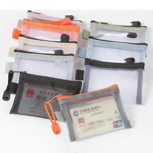 Portable Coin Purse Lipstick Earphone Data Line Key Storage Bag Credit ID Card Organizer Mini Transparent Nylon Mesh Card Bag Zipper Pouch Traveling Portable Small Bags