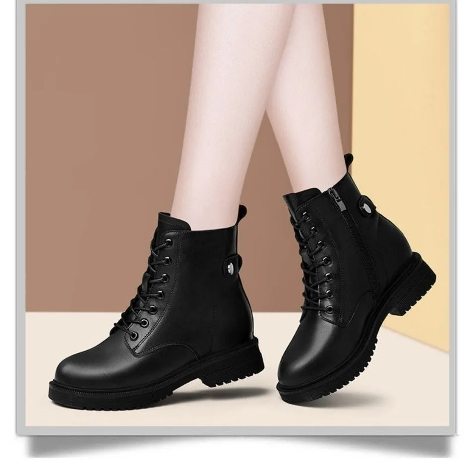 Womens short flat black hot sale boots