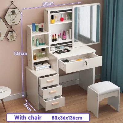 Vanity Table with LED Vanity Mirror Dresser Table Makeup Drawer Dressing Table Vanity Dresser Set Simple Storage Cabinet