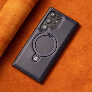 Magnetic Ring Stand Ring PU Leather Phone Case For  S23 S4 Ultra S22 Plus Retro For  Wireless Charge Cover Funda