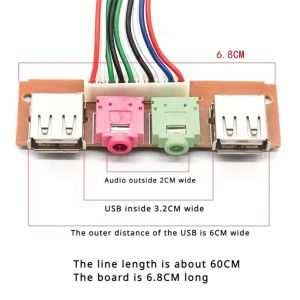 New PC Case Front Panel 2-Port USB 2.0 + Microphone 3.5mm Audio Port Cable 7.8cm PCB