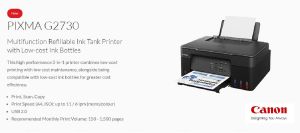 Canon PIXMA G2730 Multifunction Refillable Ink Tank Printer with Low-cost Ink Bottles