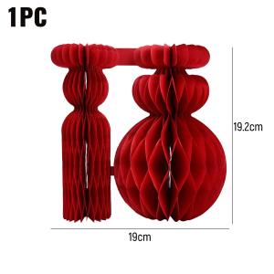 YESPERY ลูกบอลรังผึ้งราศีม้า3มิติเครื่องประดับตัวอักษร Fu สีแดงของตกแต่งปีใหม่จีน2026ตกแต่งโต๊ะ