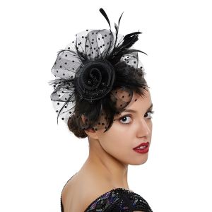 【Flash sale】 Women Girls Tea Party Headband Headband Clip Fascinator Hat Hair Fascinators Mesh Flower Hair Accessories Wedding Stylish Feathers Hair Clip JP4