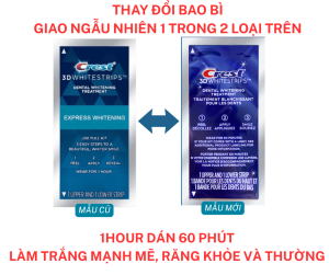 Miếng dán trắng răng Crest 3D White 1 Hour Express - Làm trắng răng cấp tốc 1 giờ nhanh chóng bền màu
