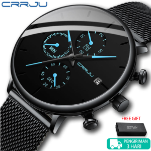 CRRJU Jam Tangan Pria Mewah Quartz Analog + Chronograph Strap Mesh Stainless Steel(2268)
