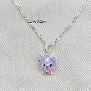 FLORA 0182M - [Có bán lẻ] Dây chuyền bạc ta hình Kuromi màu tím đen đeo nơ dành cho bé gái