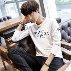 Mens long sleeved T-shirt autumn new print slimming letter fashion print loose casual sunscreen top