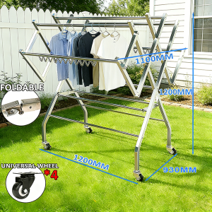 ⚡️304 Stainless steel⚡️Clothes Drying Rack Outdoor Penyidai Baju foldable Hanger With Wheels Ampaian baju