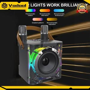 Stereo Surround Speaker with Dual Microphones Subwoofer Music Player Music Rhythm Light High Power Karaoke Machine for Outdoor Picnic