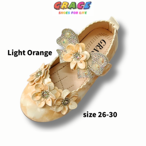 GRACE | Kids Girls Princess Flat Shoes Flower Rhinestone Bow Anti-Slip Light & Soft Comfortable Mary Jane Shoes Size 26-30