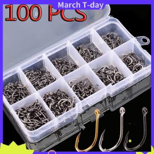 March 100Pcs Móc Câu Cá Đặt Thép Carbon Vòng Tròn Đơn Câu Cá Móc Bay Câu Cá Jip Thép Không Gỉ Cá Chép Cá Chép Móc Sea Giải Quyết Phụ Kiện