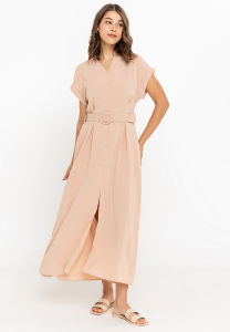 badomoda CAZA Belted Maxi Shirt Dress