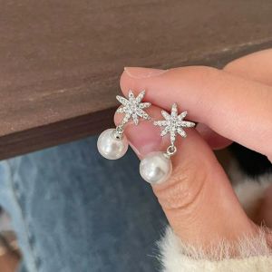 Korean Fashion Snowflake Earrings Women Elegant Simple Pearl Earring Ear Stud Accessories Jewelry for Girls