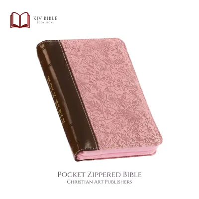 KJV170 | King James Version Pocket Bible with Zipper Pink & Saddle Tan Faux Leather | KJV Holy Bible